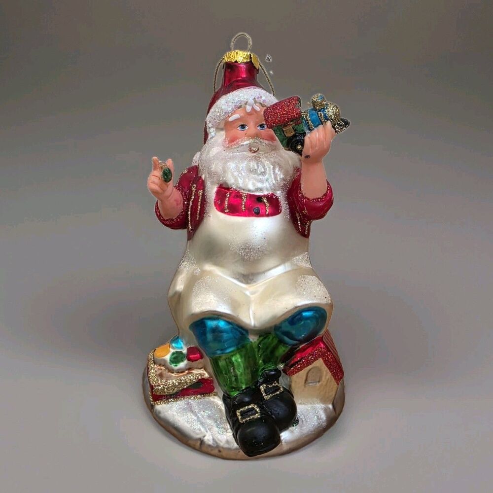 Robert Stanley Santa Ornament Christmas Glass Hanging Painting Toys Holiday 5"